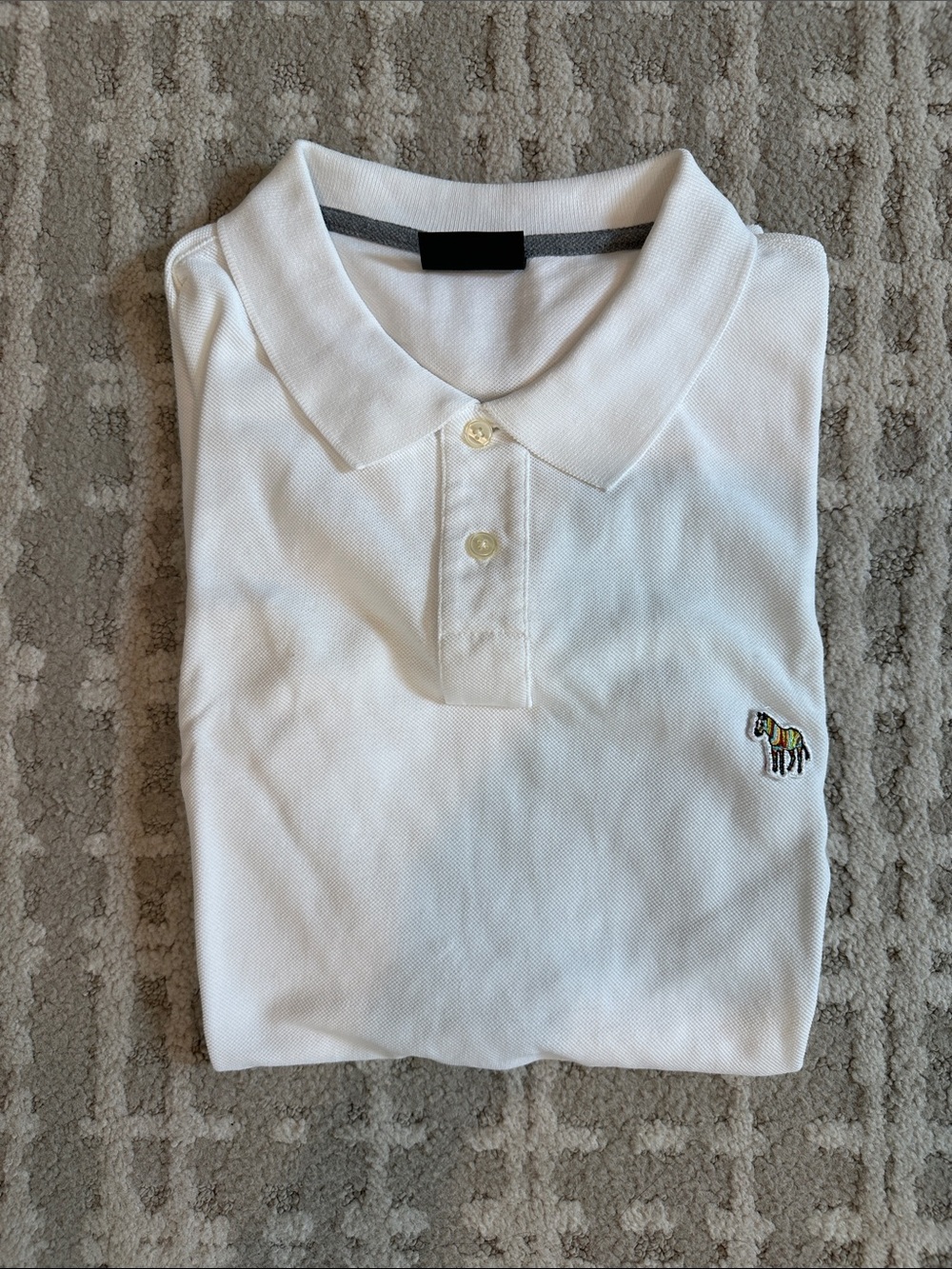 PS Paul Smith White Polo Shirt with Small Multicolor Embroidered Zebra
